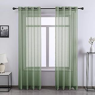 Sage Green Sheer Curtains 84 Inches Long 2 Panels Grommet Voile Drape Gauze Window Drapes for Living Room 52" x 84" Length