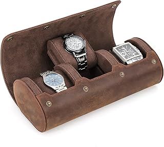 Contact's Genuine Leather Watch Case Roll Travel, JewelryWatchse Storage Box and Cylindrical Watch Protector Sleeve Soft Bag (Coffee2, for 3 pieces watches) (CF)