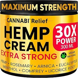 Hemp Cream Extra Strong 300 ML - Cream for Massaging Muscles & Joints, Lower Back, Knees, Neck, Shoulders - Hemp Oil, Arnica, Menthol, Rosemary, Calendula - 12 Active Botanical Ingredients