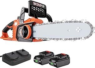 AIVOLT 40V Electric Chainsaw, 12 Inch (30cm) Bar Length Cordless Chainsaw with Oiler System for Wood Cutting Tree Pruning Branches Trimming, Auto-Tension and Anti-Vibration (2Pcs Batteries)