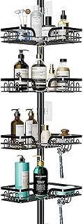 HapiRm Telescopic Shower Caddy - Bathroom Corner Shower Caddy with 4 Tier & 22 hooks, No Drilling Adjustable Storage Organiser, Rustproof Shower Shelf from 67 to 275 CM