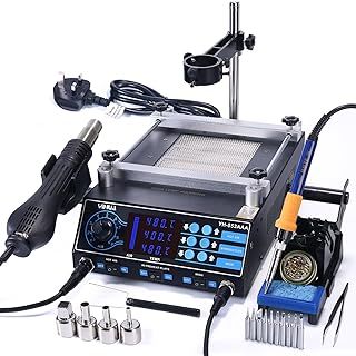 853AAA 3-in-1 Soldering Hot Air BGA Rework Preheating Station kit 230V UK Plug with 10 Soldering Tips, 4 hot air nozzles, ESD-Safe Tweezers, tip Cleaner