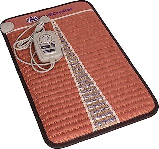 MediCrystal Infrared Heating Amethyst Belt - Detachable Pad 8"W x 18"L (20x45 cm), Strap 56" (140 cm) - Adjustable 30-70°C (86-158°F) Deep Warming - Hot Stone, FIR & Negative Ions - Red Brown 220-240V