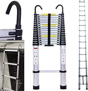 20.34FT Portable Multi-Purpose Aluminium Telescopic Ladder, 6.2M Retractable Collapse Ladder Extension Climb Sturdy Ladder, 330lbs Max Load, with 2 Detachable Hooks and Anti-Slip Rubber Feet