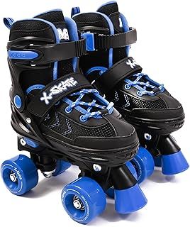 X-Skate Adjustable Quad Roller Skates with Built In Adjusters Kids Roller Boots for Boys & Girls