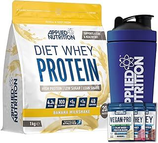 Applied Nutrition Diet Whey 1kg Bundle - Diet Whey High Protein Powder + 5 Sample Bundle + 750ml Steel Protein Shaker | Low Carb & Sugar, Weight Management Shake, 40 Servings (Banana)