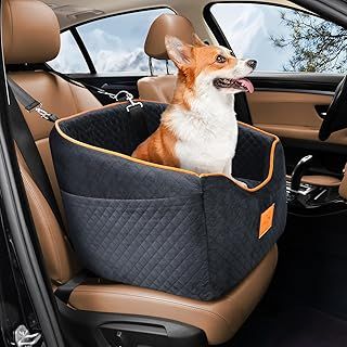 Dog Car Seat for Small Dogs, Memory Foam Booster Dog Seat for Dogs up to 15kg, Elevated Pet Car Seat, Travel Safety Car Seat with Washable Removable Cover, Storage Pockets(Blackbrown)