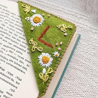 Litthing Hand Embroidered Corner Bookmark, 26 Letters Personalised Seasons Felt Triangle Bookmarks Gifts for Book Lovers Men Women