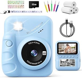 TIATUA Kids Camera Instant Print, 3.0" HD Screen 48MP Instant Camera for Kids with 32G Card & 3 Print Paper, 1080P HD, Fun Gift for Girls Boys 3-12 Years Old