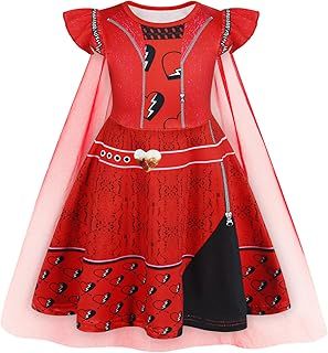 Jurebecia Descendants Costume for Girls Mal Costume with Mesh Cape Descendants Dress Up for Girl World Book Day Costumes for Girls