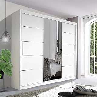 Stylish Bedroom Sliding Wardrobe- Ample Storage Space and Sleek Design comes in White/Grey/Black/Oak and Width 120cm/150cm/180cm/203cm/250cm (White, 250cm)