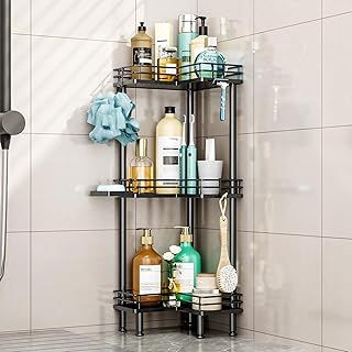 HapiRm Corner Shower Caddy Freestanding - 3-Tier Stainless Steel Shower Organiser with Soap Holder, Rustproof Bathroom Storage with 4 Hooks for Shampoo, Conditioner, and Bathroom Storage