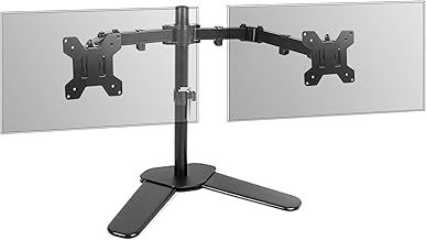 Fully Adjustable Dual Monitor Stand | For 13-27” Screens | One Desk Stand for Two Monitors | Versatile Stable Base | Ergonomic Tilt, 360° Rotate & Swivel | M&W