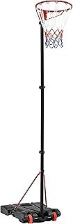 Yaheetech Netball Post Height Adjustable Stand 245.5-305 cm Portable Regulation Hoop Full Size Basketball Net Set for Training Black/Red
