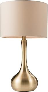National Lighting Modern Table Lamp - 3-Stage Dimmer Touch Lamp for Desk - Bedside Reading Lamps for Bedroom - Soft Brass Effect & Taupe Cotton - 40W 240V Incandescent E14 Candle (Not Included)