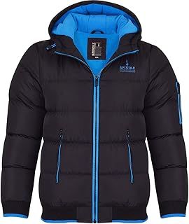 Childrens Boys Padded Winter Coat School Hooded Fleece Lined Jacket Zip Pockets Youths