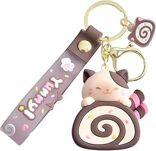 Cute Cat Egg Roll Key Chain Kawaii Kitty Cake Doll School Bag Accessories Keyring Cartoon Pendant Keyfob for Couple Jewelry Gift