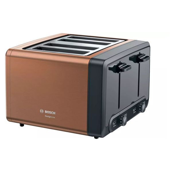 Bosch DesignLine Plus 4 Slice Stainless Steel Toaster, TAT4P449GB, Copper