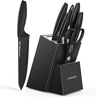 Knife Set with Block, Kitchen Knife Sets 8 Piece with Sharpener, Kitchen Knives for Chopping, Slicing, Dicing Cutting by Homaz