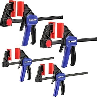 WORKPRO 4-Piece Clamps for Woodworking, 150 mm x2 & 120 mm x2, One-Handed Clamp/Spreader, Wood Clamps Set, Light-Duty Quick-Change F Clamp 23/68 kg