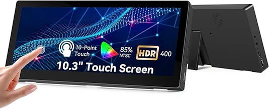 10.3" Small Touchscreen Monitor, 400cd/m², VESA, IPS Stretched Bar LCD Mini Travel Touch Display 1920 * 720 HDMI USBC, Portable Touch Screen for Laptop Computer Windows Aida64 GPU CPU RAM Monitoring