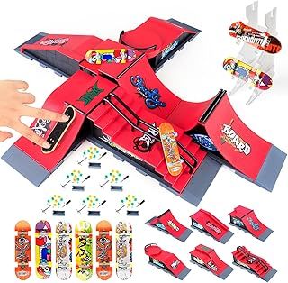 KETIEE Finger Skateboard Ramps Sets, 6pcs Mini Fingerboard Skateboard Ramps Deck Truck Skate Park Kit Ultimate Parks Training Props Finger Toys for Kids Birthday Gift (6 IN 1)