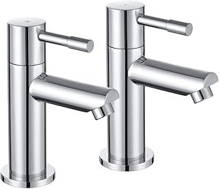 Wasserrhythm Bath Pillar Taps Pair Twin Tub Taps Traditional Two Holes Chrome Hot and Cold Water Bathroom Tap 2 Bathtub Taps 1/4 Turn
