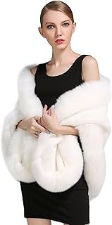 BEAUTELICATE Faux Fur Wrap Shawl Women’s Large Cape Stole Bridal Bridesmaids Shrug for Winter Wedding Evening Christmas Halloween Party Mother of The Bride