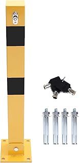 TOPWAY Car Parking Space Lock Bollard, Solid Steel Yellow and Balck Lockable Fold Down Car Parking Barrier Post, Private Car Park Driveway Guard Saver Blocker, Upper Lock, 70cm Height 161894
