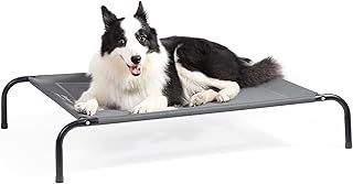 Bedsure Raised Dog Bed Medium - Elevated Waterproof Dog Bed With Mesh, Outdoor Pet Cot for Travel and Garden, Grey, 105x80x20cm