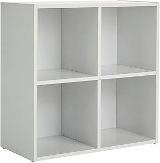 Home Source Storage Cube 4 Shelf Bookcase Wooden Display Unit, White, 60cm
