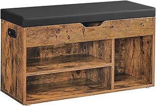 VASAGLE Shoe Bench with Cushion, Storage Bench with Padded Seat, 3 Compartments, Hidden Storage, Shelves, Living Room Lounge Hallway Bedroom, Load Capacity 150 kg, Rustic Brown LHS30BX