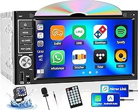 Double Din Car Stereo with CD/DVD Player with Carplay Android Auto, 6.2'' Touchscreen Car Radio with Backup Camera, Bluetooth Car Audio Receiver, Support Mirror Link, EQ, Bass, USB, FM/AM Radio