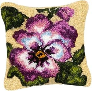 sharprepublic Handmade Latch Hook Kits Cushion Cover Rug Making Kits DIY for Kids/Adults with Printed Canvas Pattern 17" X 17" Flower - Flower 6