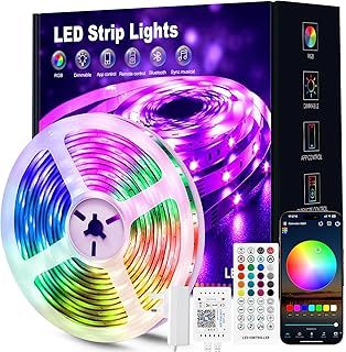 LED Strip Light 5m, RGB Music Sync Colour Changing LED Lights for Bedroom, Smart Ambient Lights with Bluetooth App & Remote Control, Flexible Design for Gaming, Ceiling, and Home Decoration