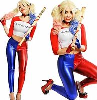Womens Red & Blue Halloween Costume Metallic Shiny Suicide Squad Multi Color Hot Sexy Shorts & Leggings