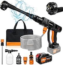 Cordless Pressure Washer 45 Bar/652 PSI, Portable Power Washer with 6 in 1 Spray Nozzles, Foam Pot, 5m/16.4FT Hose, 2 Battery, Carry Bag, Jet Washer for Watering Flowers, Cleaning Patio and Car