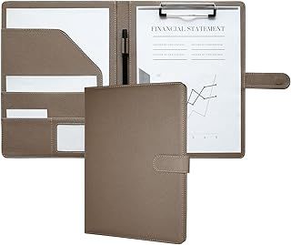 Mymazn A4 Clipboard Folder Conference Folder, Faux Leather Clipboard with Cover for Legal Pad, Portfolio Folder A4 Clip Board with Storage, A4 Organiser for Business (Taupe)