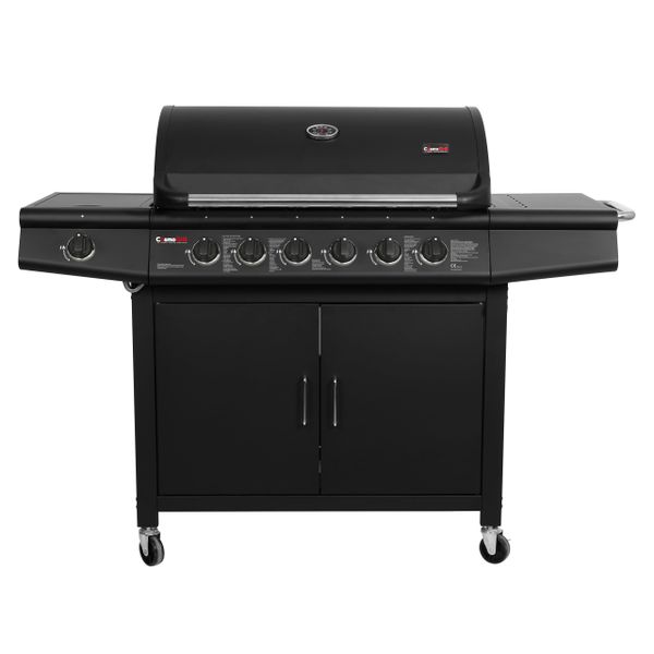 CosmoGrill Pro Deluxe 7 Gas Burner 6+1 Barbecue Grill Steel Warming Rack, Side-Burner, Built-in Temperature Gauge for Home Garden Party Outdoor Cooking (Black)