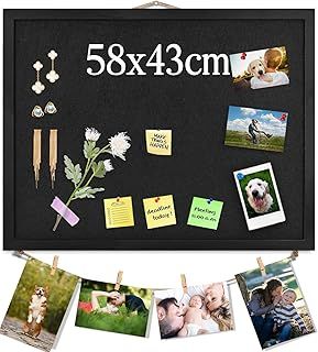 Black Bulletin Boards Cork Board with Felt, 58x43cm Large Display Pin Board Vision Board for Walls, Jewelry, Notes, Collection, Photos, Office, Black Framed and Felt Board, 1pc, UK