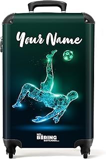 Children's Luggage Kids Suitcase for Boys - Personalised Lightweight Cabin Suitcase on Wheels - Silhouette Football Player - 55x40x20cm - Hard Shell Trolley - 20" - 10kg