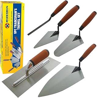 5pc Tradesman Trowel Set - Brick Jointer Hand Brick Plastering Builders | Hardened & Tempered Steel Blades | Hand Tool - Professional Quality | Builders Bricklaying Tools with Soft Grip Handles