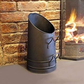 Traditional Fireside Coal Hod with Metal Handles - Steel Black Companion Log in Holder for Coal Storage Fire or kindling Wood Burner - Wood Storage Indoor Outdoor for Fireplace Accessories