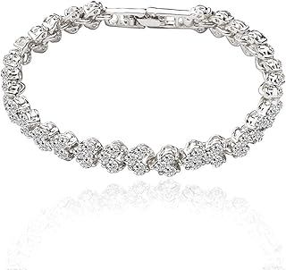 mciskin Bracelets for Women Crystal Zircon Roman Style White Silver Plated CZ Classic Tennis Bracelet