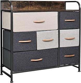 YOURLITE Chest of Drawers Fabric Storage Drawers with Wood Top & Metal Frame, Easy-Install, Large Storage Space7-Drawer Storage Organizer Unit for Bedroom, Living Room, Nursery Room, Hallway (Brown)
