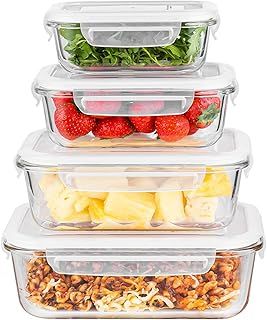 Essentials 4pc Glass Storage Container Set with Snap Lock Lids - Watertight & Airtight Lids - Heat & Cold Resistant Glass - Microwave, Oven, Freeze & Dishwasher Safe - for Meal Prep & Baking