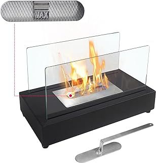 ATR ART TO REAL Tabletop Bioethanol Fireplace,0.5L Tank Large Capacity Bio ethanol Fuel Burner Heater Indoor Outdoor,Portable Table Top Fire Pit,Black