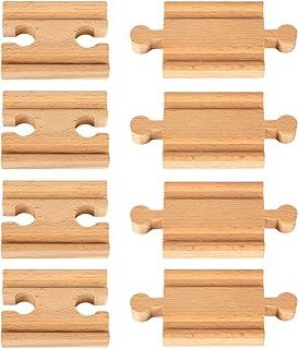 8pcs Wooden Train Track, Wooden Train Track Accessories, Train Railway Connectors Adapters Sets Wooden Toys for Boys Girls