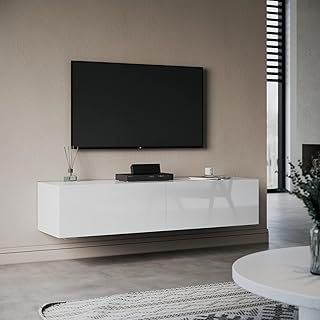 Floating TV Stand Cabinet 1400x300x400mm White Gloss Wall Mounted TV Shelf Entertainment Center for Living Room, Floor-standing Available