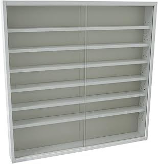 WATSONS REVEAL 6-Shelf Glass Wall-Mounted Display Cabinet – Adjustable Shelves, Sliding Glass Doors, White Finish – Ideal for Collectibles, Model Cars, and Ornaments
